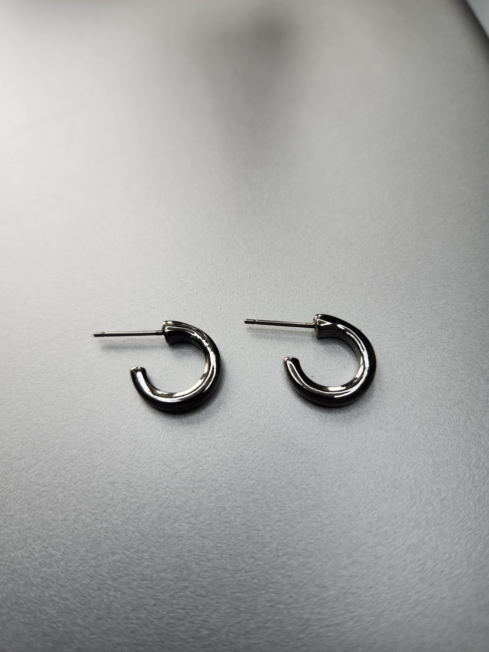 Silver Tone Hoop Huggie Earrings - Dark Silver Tone Women Jewelry